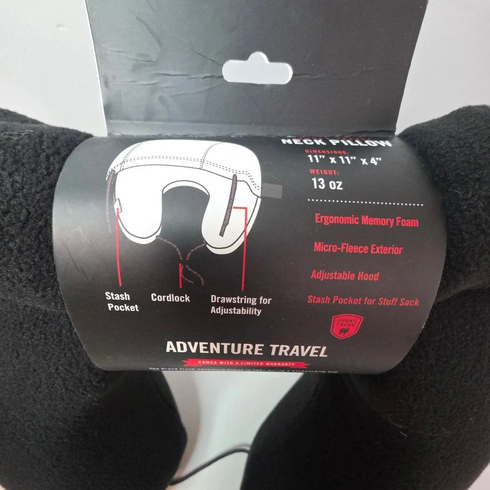 NEW Grand Trunk Hooded Travel Neck Pillow Black Memory Foam Adventure Travel Nap